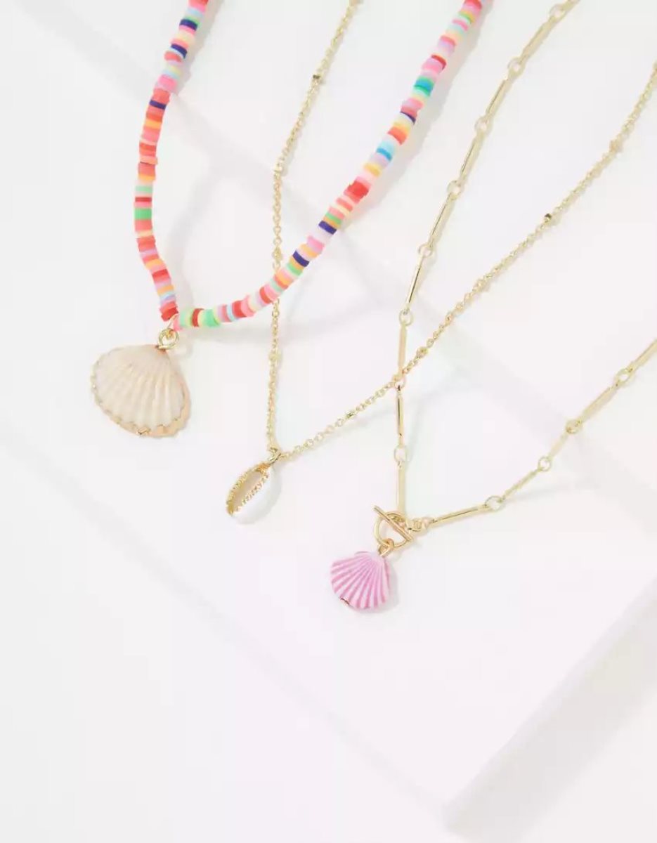 Bijoux American Eagle AEO Shell Necklace 3-Pack Multicolore Femme | DYH-57480808